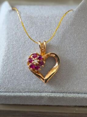 14k Solid Gold With Ruby Heart Shaped Pendant Marked 14k